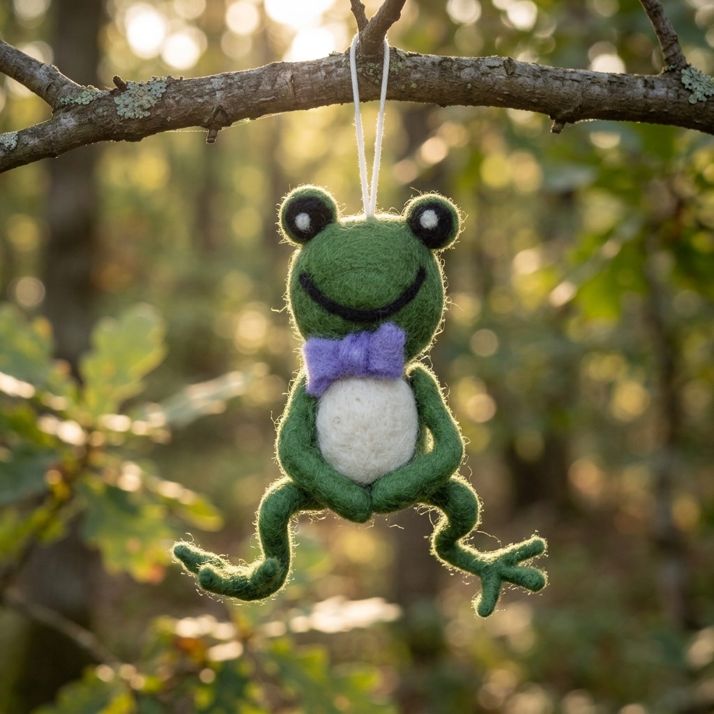 Handmade Wool Felt Frog Ornament
