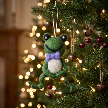Handmade Wool Felt Frog Ornament