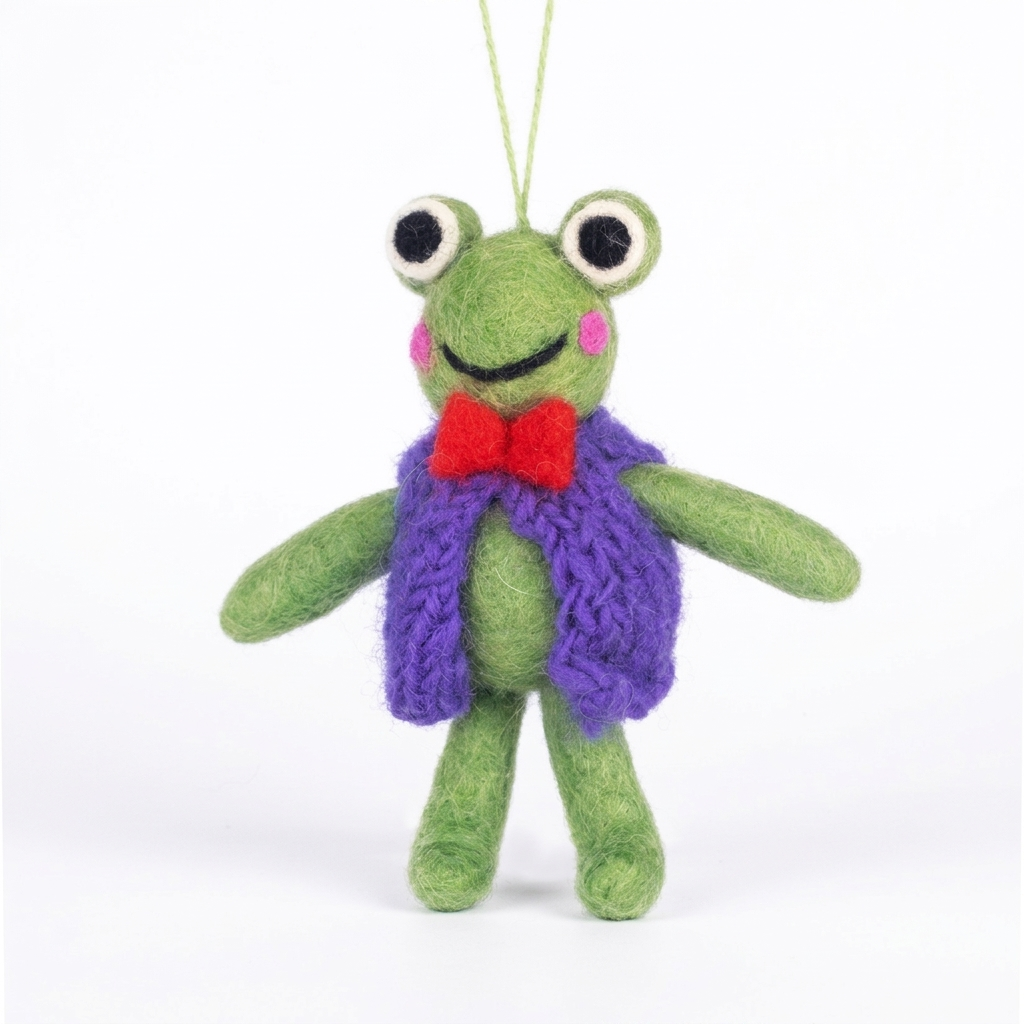 Handmade Wool Felt Frog Ornament