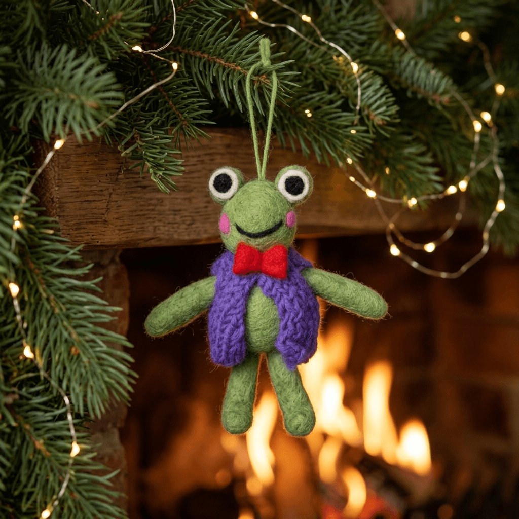 Handmade Wool Felt Frog Ornament