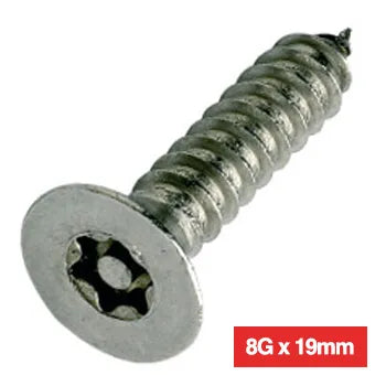 PROLOK Resytork Countersunk Security Screw – Self Tapper, 8 Gauge (4.2mm) x 19mm, 2-Way Drive, 304 Stainless Steel, Pack of 25 with Driver | Tamper-Proof Fastening | Part No. RTCS8F-25