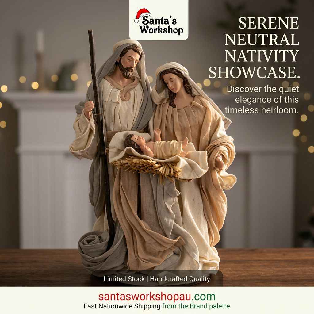 12.5"Beige white Christmas Nativity Ornament Holy Family with manger- 35cm approx