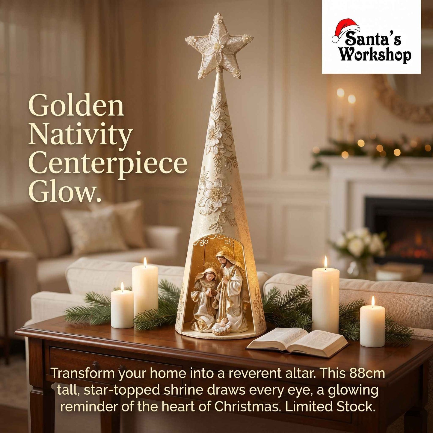 Christmas Handmade Nativity Set 29cm in Gazebo Shrine – Holy Family Figurines with 88cm Standing Catholic Statue, Religious Christian Home Decor & Holiday Display
