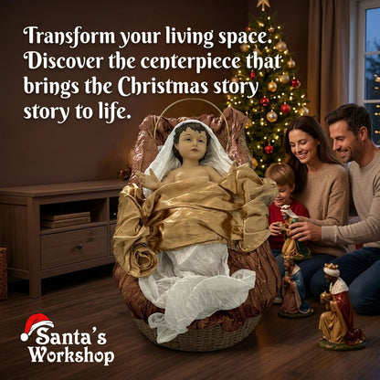 100cm Large Christmas Nativity Manger Set – Baby Jesus in Crib, Religious Christmas Decoration, Holy Family Display, Holiday Home & Church Décor