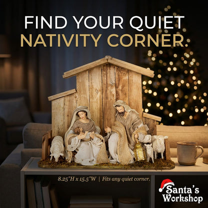 PRE ORDER 8.25" Holy Family Nativity Set on 15.5" Stable – Handmade Religious Christmas Decoration, Christian Holiday Home Display