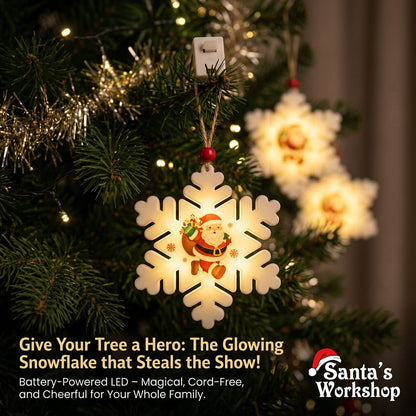 1PC Christmas Snowflake Santa LED Hanging Ornament – Battery Powered Christmas Tree Decoration, Santa Claus Snowflake Holiday Décor
