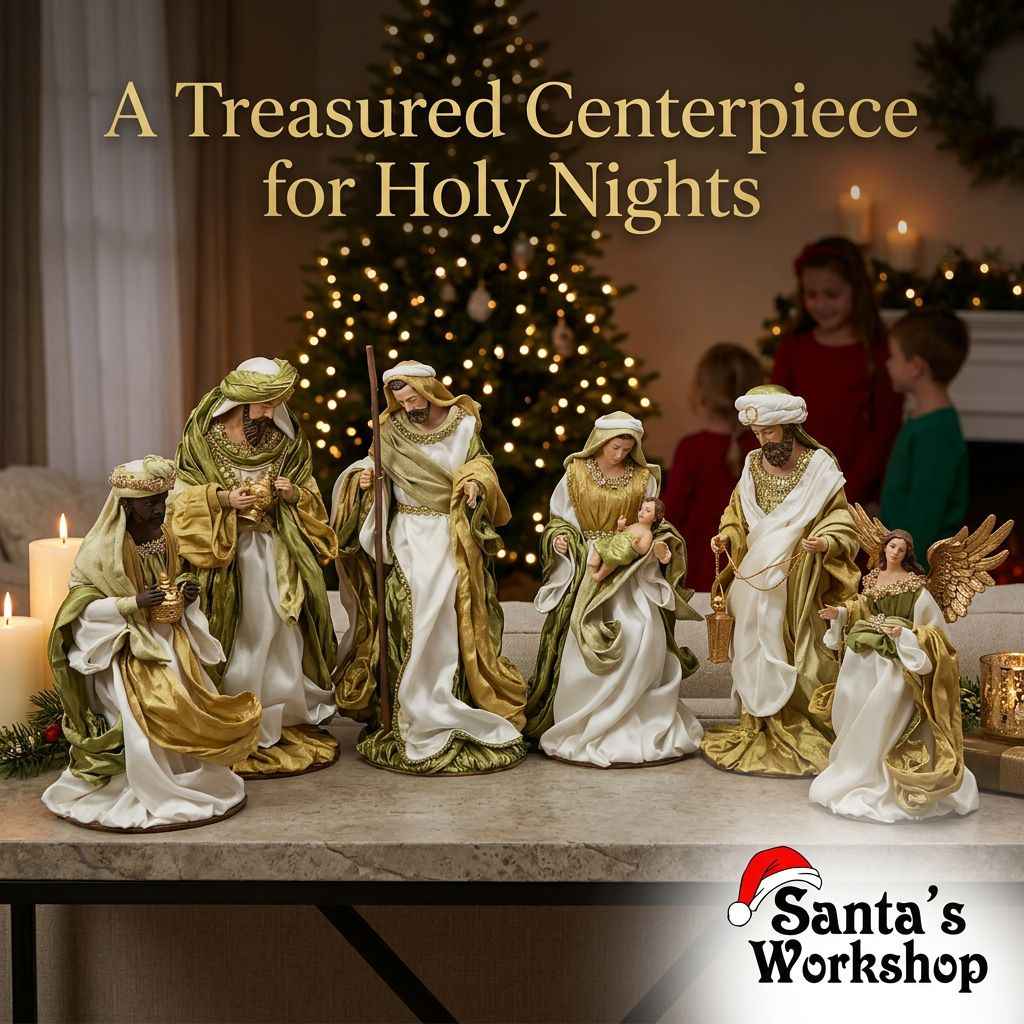 Religious Handmade Christmas Nativity Set with Manger (35–50cm) & Angel – Holy Family with Angel Religious Scene, Christian Christmas Home Decor & Holiday Gift ✨