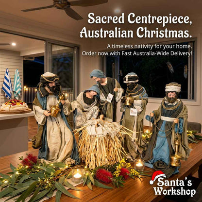 Pre ORDER Colourful 20.25″ Handmade Christmas Nativity Set with Holy Family, 3 Wise Men & 23″ Angel – 53cm Religious Manger Scene