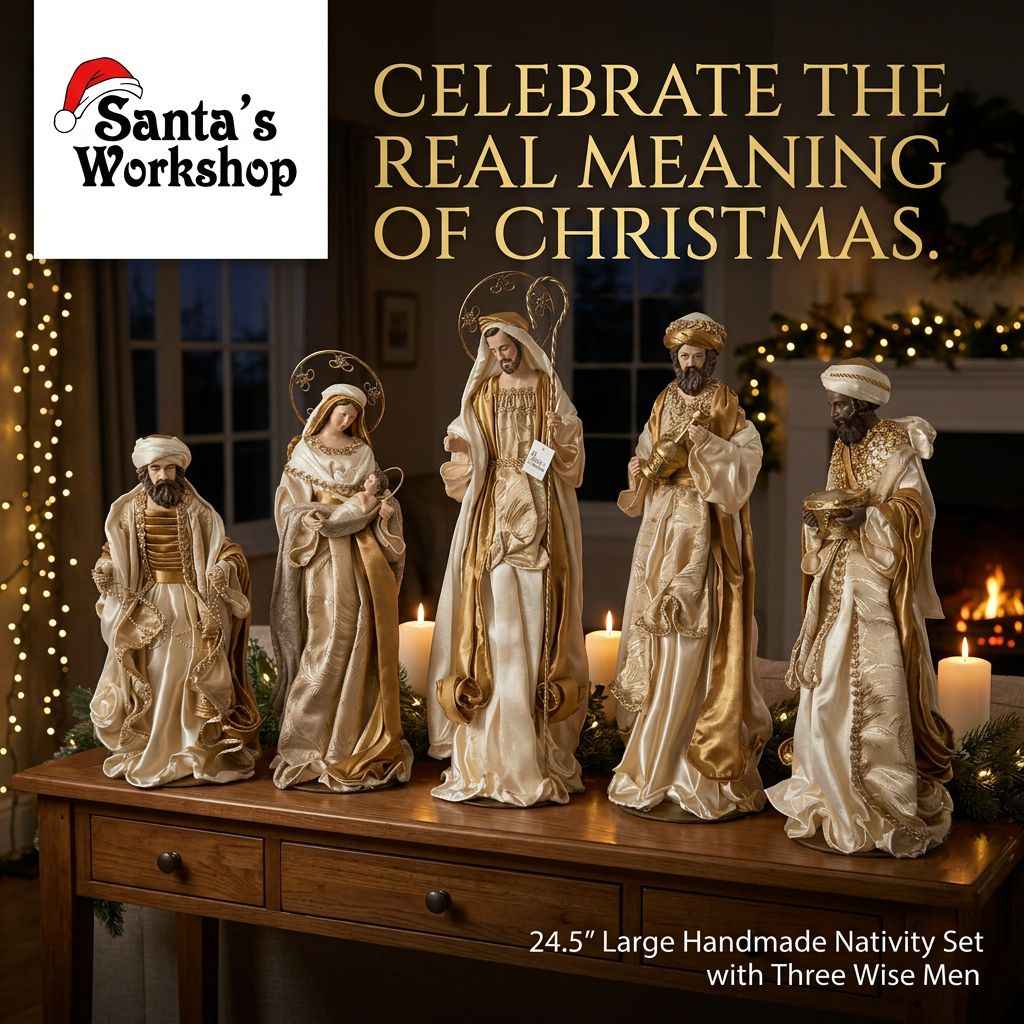 24.5” Large Christmas Religious Handmade Nativity Set with Three Wise Men (65cm approx)