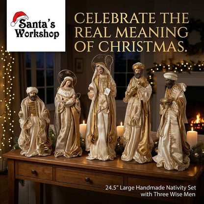 24.5” Large Christmas Religious Handmade Nativity Set with Three Wise Men (65cm approx)