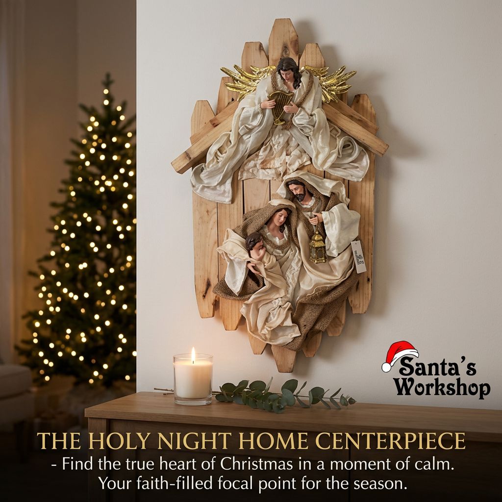 Christmas Religious Wall Hanging Nativity Wreath – Holy Family & Angel Stable Scene, Handmade Christian Holiday Home Decoration