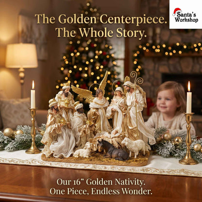 16" Christmas Religious Nativity Set with Animals - One Piece with Barn Animals (Approx 40 cm)