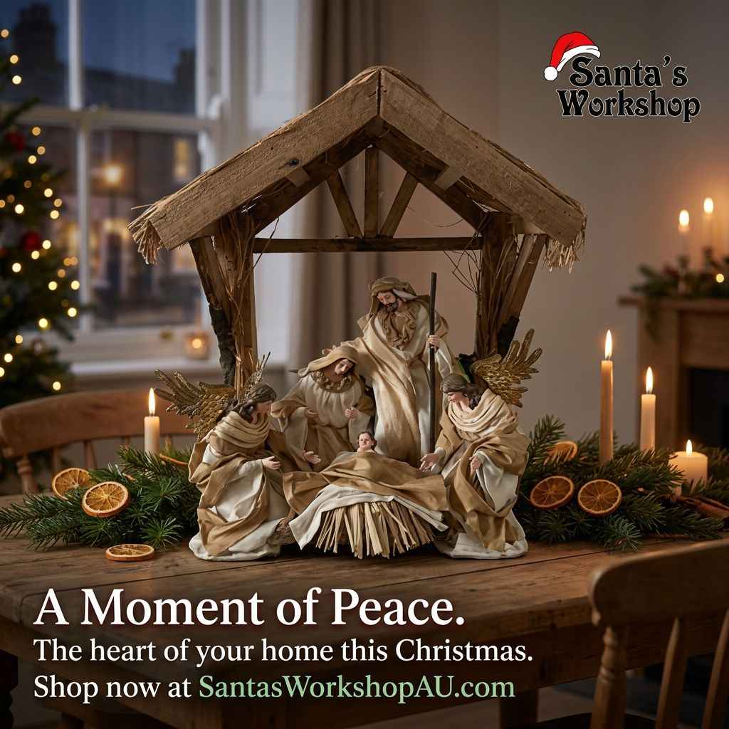 ⭐ 10" Christmas Nativity Set with Holy Family, Angels & Barn Animals – 16.25" Stable Religious Christian Holiday Decoration ⭐