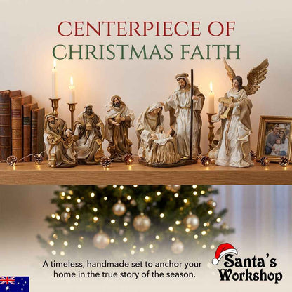 Handmade Christmas Nativity Set with Angel & 3 Wise Men – Religious Holy Family Display (34cm, 43cm Angel, 23cm Wise Men)