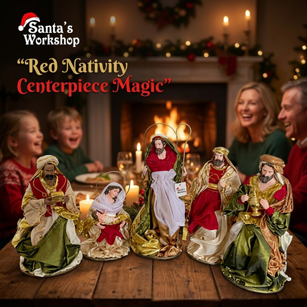 Red Christmas Religious Handmade Nativity Set with Manger - 40cm