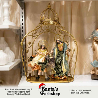 19.25" (50cm) Christmas Holy Family in Gazebo – Handmade Religious Nativity Scene, Premium Christian Christmas Decoration & Holiday Centrepiece