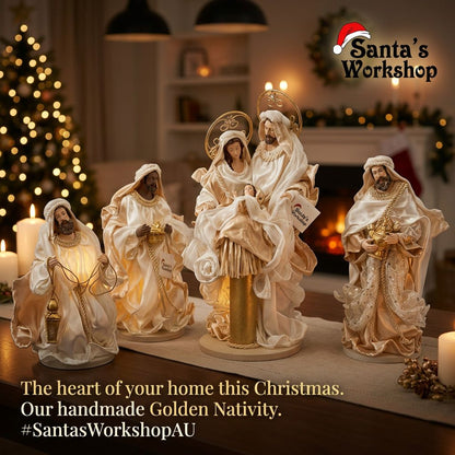14.75" (38CM) Handmade Christmas Nativity Set – Holy Family & 3 Wise Men Figurines, Religious Christian Home Decor, Nativity Scene Holiday Gifts