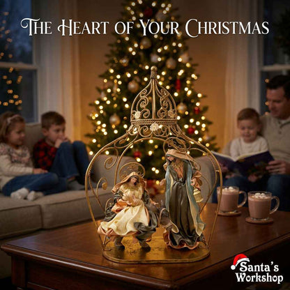 19.25" (50cm) Christmas Holy Family in Gazebo – Handmade Religious Nativity Scene, Premium Christian Christmas Decoration & Holiday Centrepiece