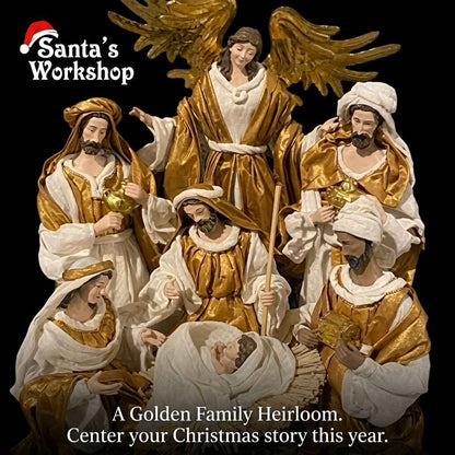 Gold Handmade Christmas Nativity Set with Manger 30–40cm – Religious Holy Family Holiday Decoration (one piece)