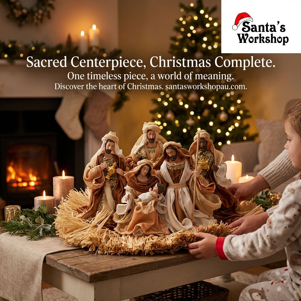 🎄 20.5" (53cm) Brown Holy Family Nativity Set with Christmas Manger – Handmade Religious Christian Christmas Scene, Holiday Home Decor & Gift ✨