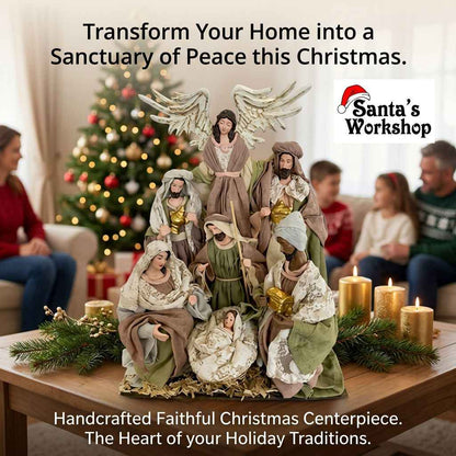 Christmas Religious Ornaments Decorations Handmade Nativity Set with Manger - 35cm