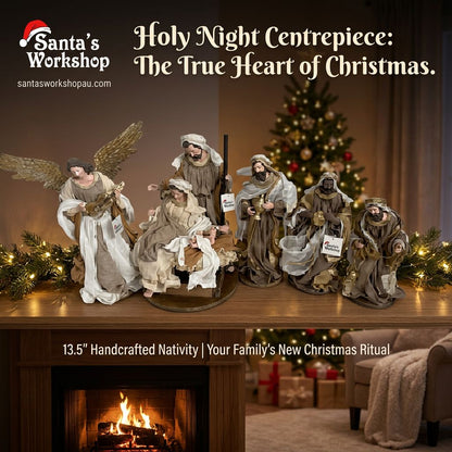 13.5" Handmade Christmas Nativity Set with Holy Family, 3 Wise Men & Angel – 35cm Religious Christian Home Decor & Holiday Gifts