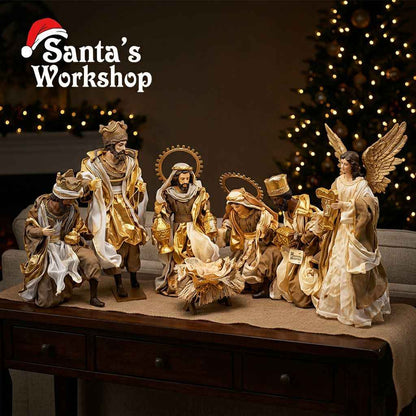 15.5" Christmas Religious Handmade Nativity Set - Holy Family (40 cm) & Three Wise Men (17.5", 45 cm) with Angel (17.25")