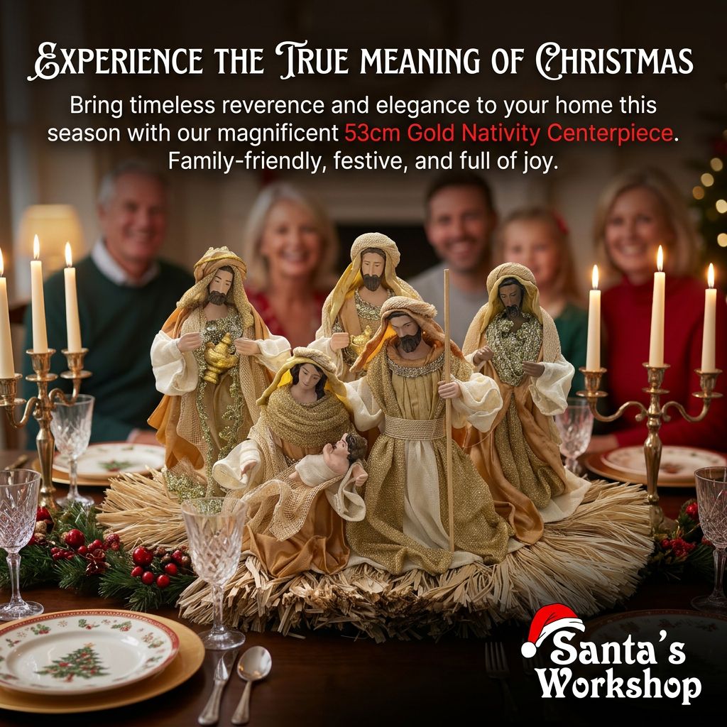 🎄 53cm Gold Christmas Nativity Ornament with Manger – Holy Family Religious Scene, Christian Christmas Home Decor & Holiday Gift ✨