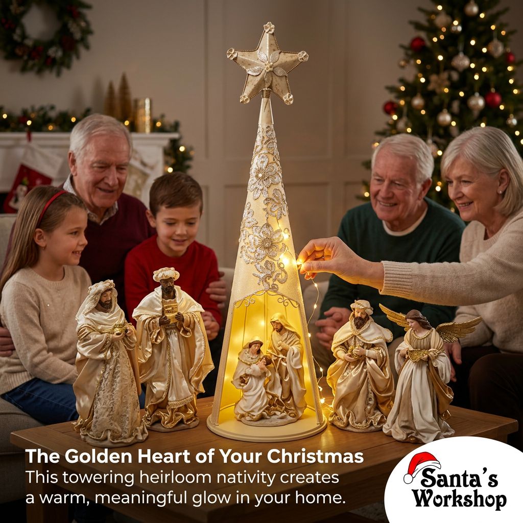 Christmas Religious Handmade Nativity Set with 29cm Holy Family Figurines, 88cm Gazebo, 40cm Wise Men, and 40cm Angel