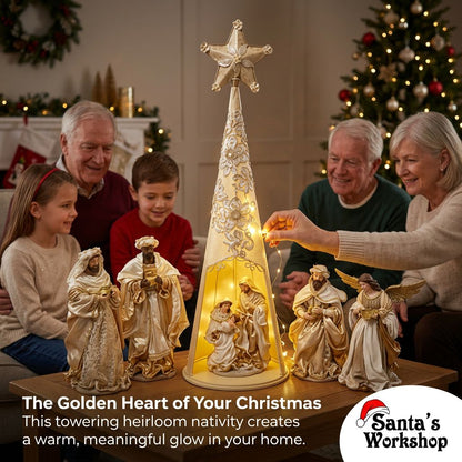 Christmas Religious Handmade Nativity Set with 29cm Holy Family Figurines, 88cm Gazebo, 40cm Wise Men, and 40cm Angel