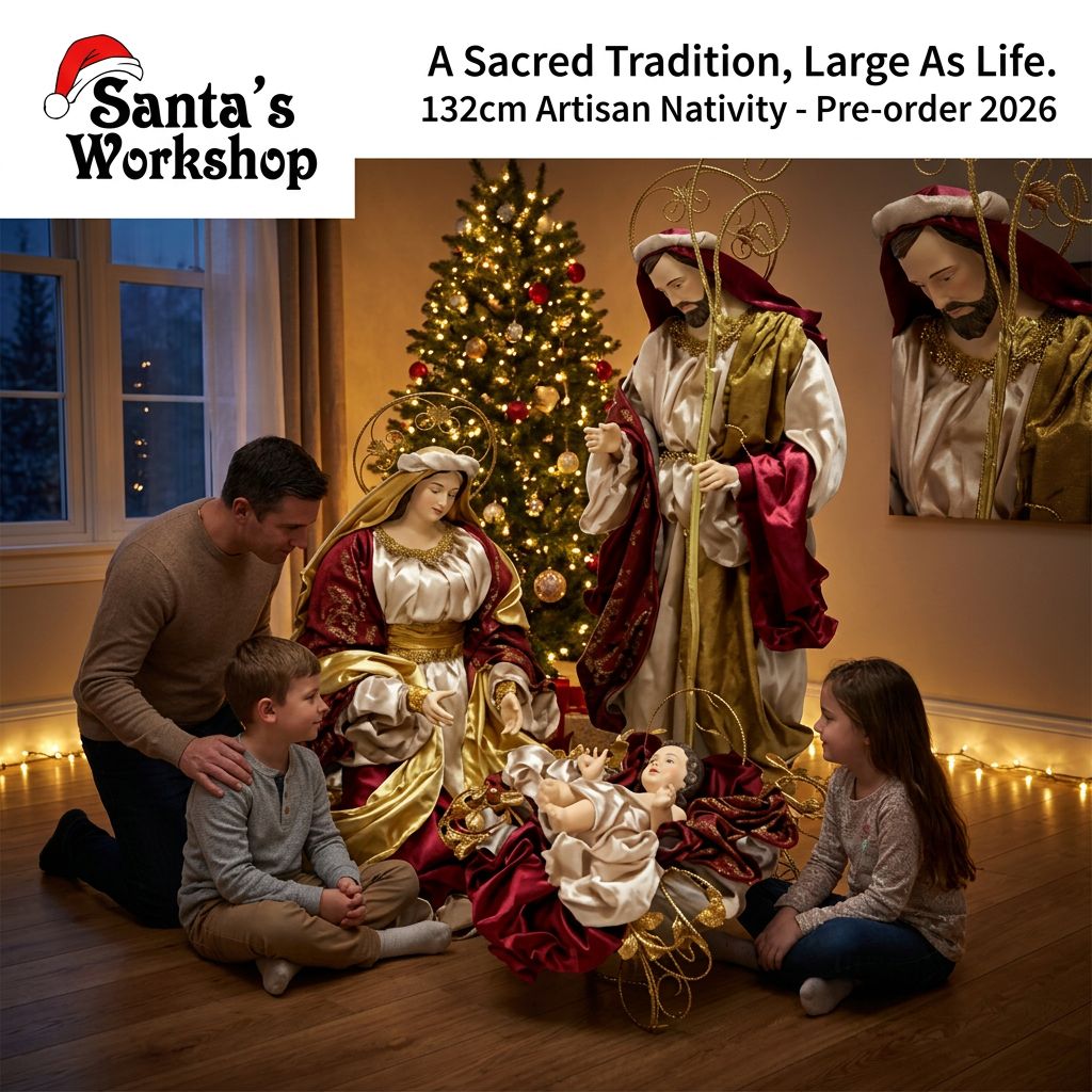 Red Large Christmas Religious Handmade Nativity Set with Manger - Approx. 132 cm - Pre Order Christmas 2026