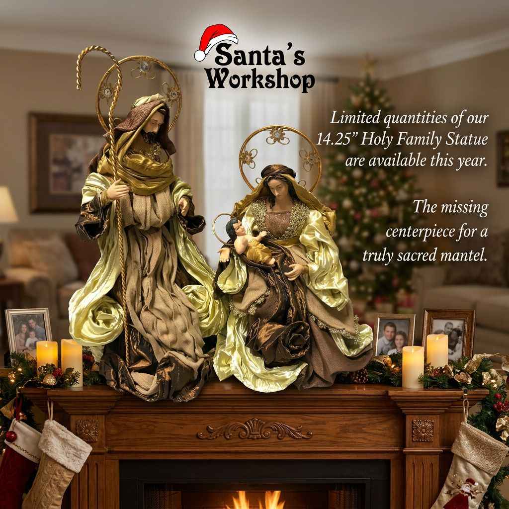 14.25" (38cm) Christmas Holy Family Statue – Religious Nativity Ornament, Christian Christmas Home Décor & Holiday Display
