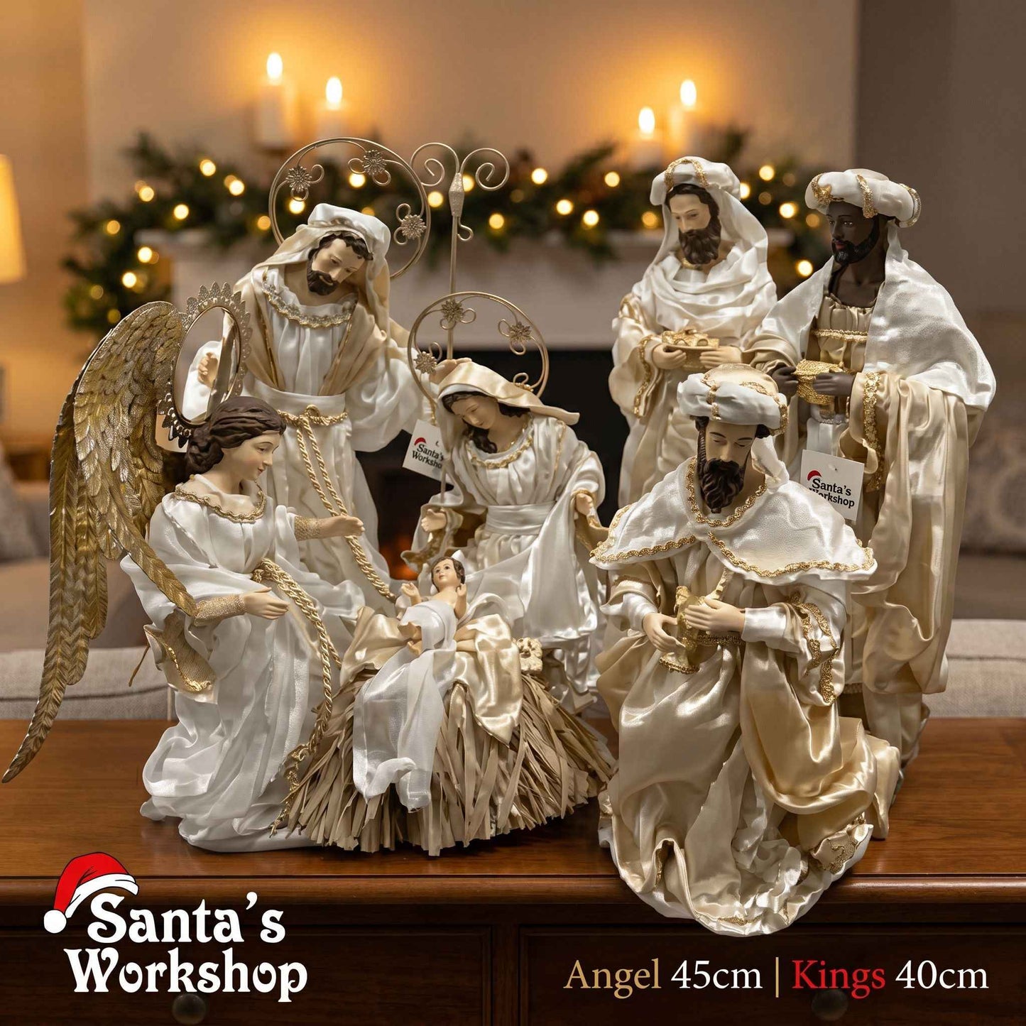 Christmas Handmade Nativity Set 45cm with Large Angel & 16" Three Kings – Religious Holy Family Scene, Christian Christmas Home Decor & Holiday Gifts