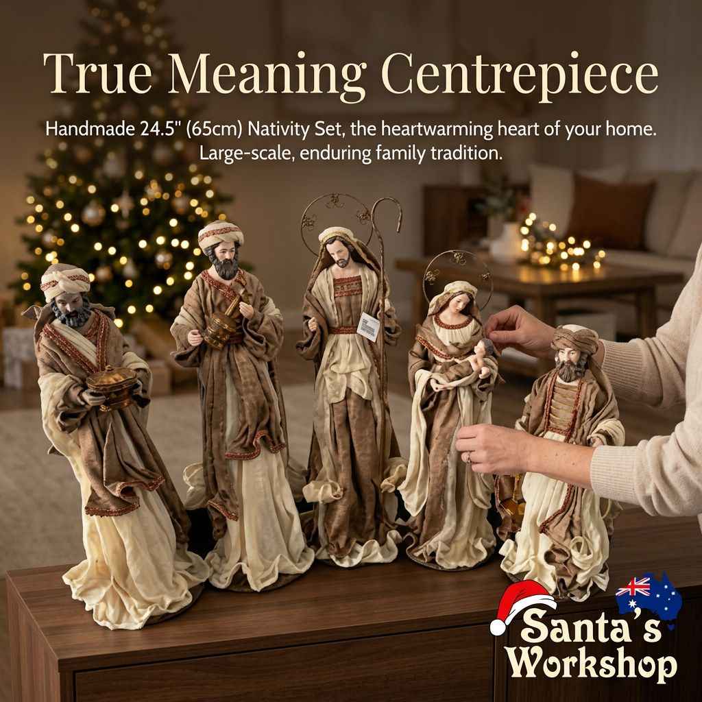 24.5” Large Christmas Religious Handmade Nativity Set with Holy Family and Three Wise Men (Approx. 65 cm)