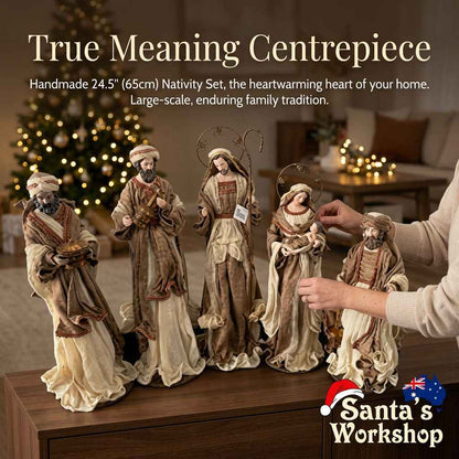 24.5” Large Christmas Religious Handmade Nativity Set with Holy Family and Three Wise Men (Approx. 65 cm)
