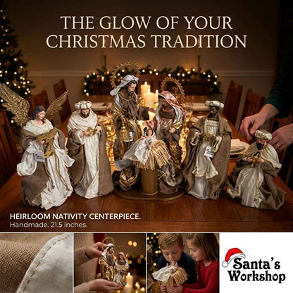 21.5" Christmas Religious Handmade Nativity Set with Holy Family, 3 Wise Men (45 cm), and Angel (40 cm)