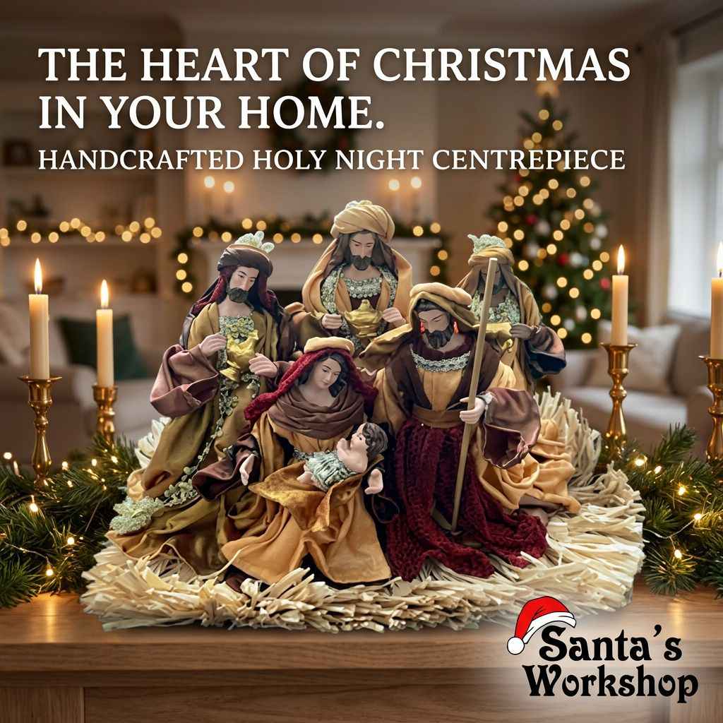 Handmade Christmas Nativity Set 25cm – Holy Family Manger Scene Figurines, Religious Christian Home Decor & Holiday Display
