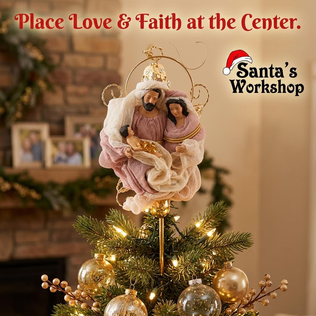 12.75" (32cm) Holy Family Christmas Tree Topper – Religious Nativity Ornament, Christian Christmas Tree Decoration & Holiday Home Decor ✨
