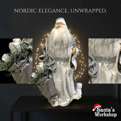 55cm Grey & White Standing Santa Claus Christmas Ornament – Luxury Holiday Home Decoration
