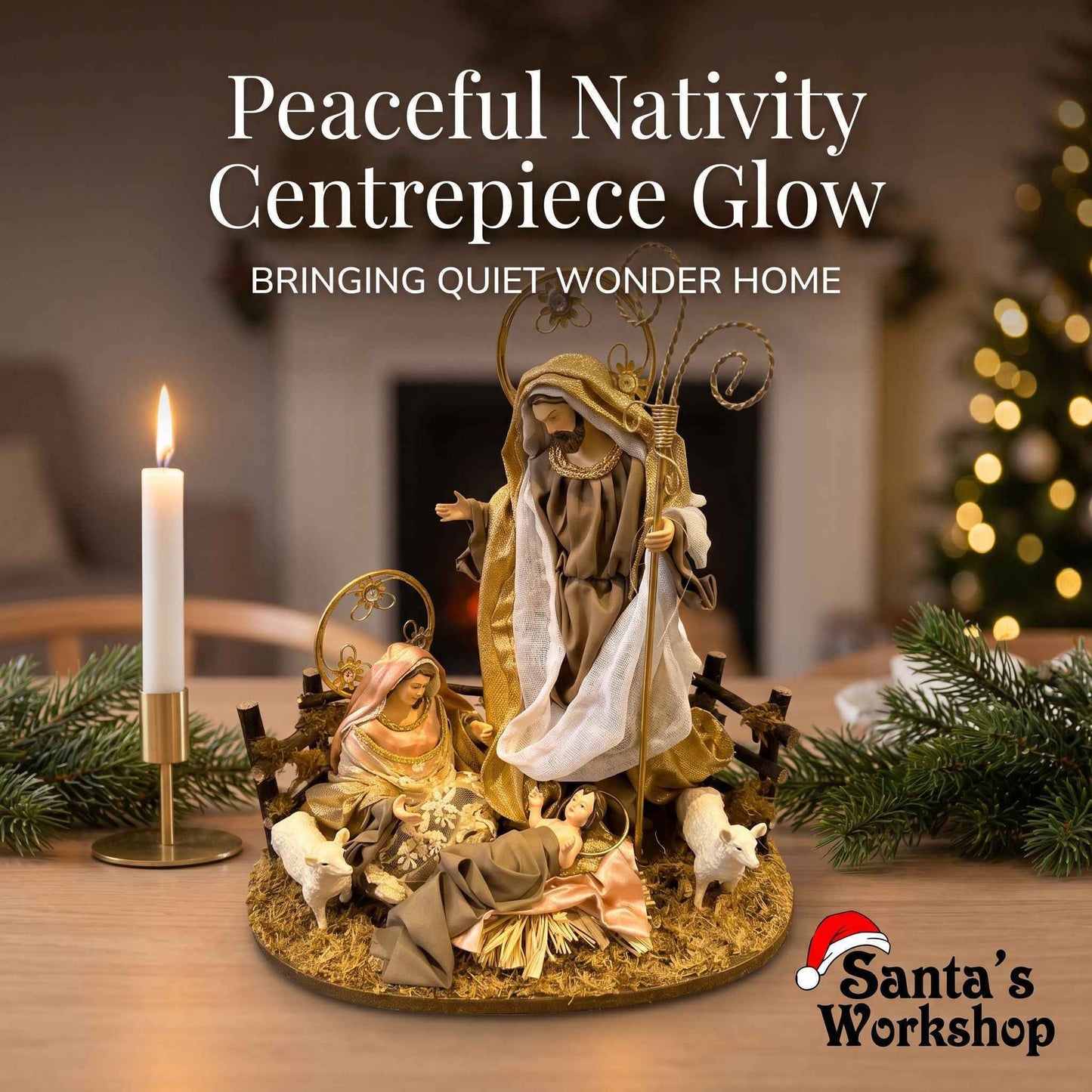 ⭐ 30cm Christmas Nativity Ornament – Holy Family with Barn Animals, One-Piece Religious Christian Christmas Decoration ⭐