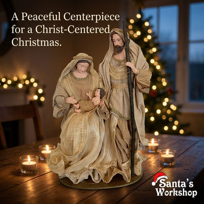 15.5" (40cm) Christmas Ornament – Beige Holy Family Figurine, Religious Nativity Scene Decoration, Christian Home Decor & Holiday Gifts
