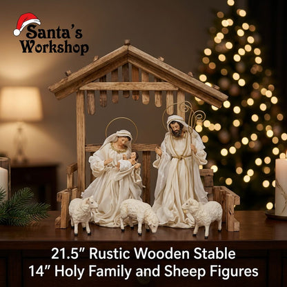 PRE ORDER 21.5" Christmas Nativity Stable with 14" Holy Family – Religious Christmas Scene Decoration for Home, Church & Holiday Display PRE ORDER