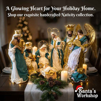 Blue White Christmas Religious Handmade Nativity Set with Manger and Angel 35 - 50 cm Approx