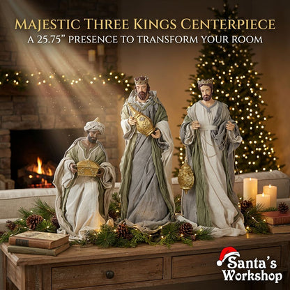 25.75"(65cm) Three Kings Nativity Figurines – Large Wise Men Christmas Decoration Set for Holiday Home & Church Display | Pre-Order