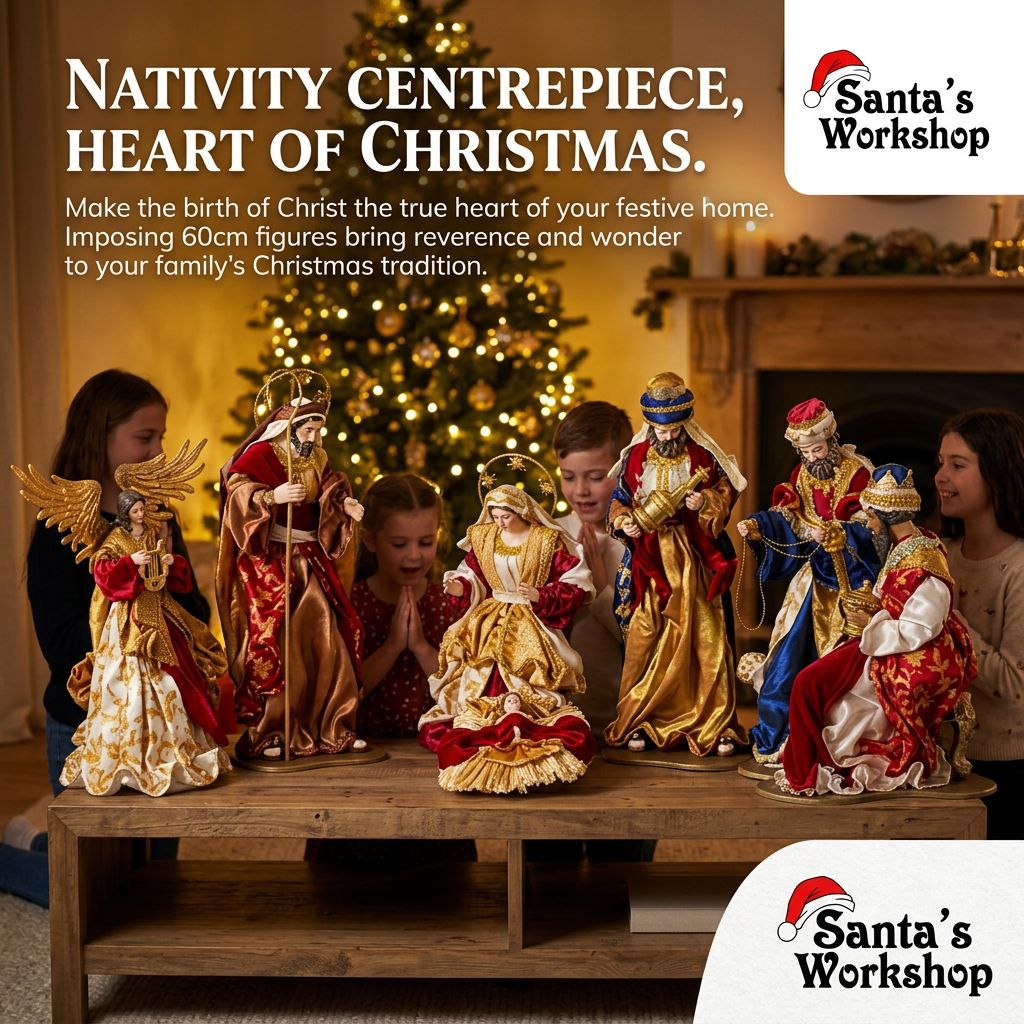 PRE ORDER 60cm Christmas Nativity Set with Manger & Angel | Holy Family Religious Christmas Decoration for Home, Church & Holiday Display