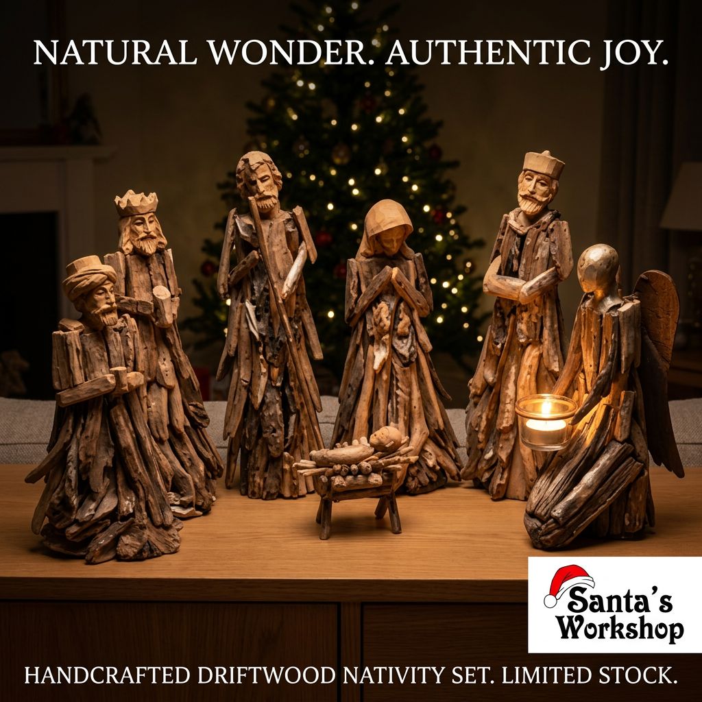 nativity set with angel candle holder Driftwood 41cm