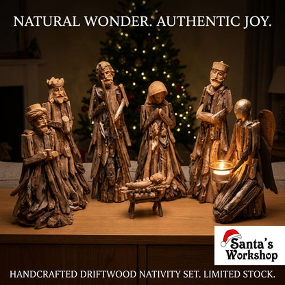 nativity set with angel candle holder Driftwood 41cm