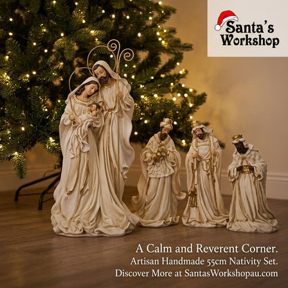 PRE ORDER Large Christmas Nativity Set – 55cm Handmade Holy Family & 38cm Three Wise Men, Premium Artisan Religious Figurines