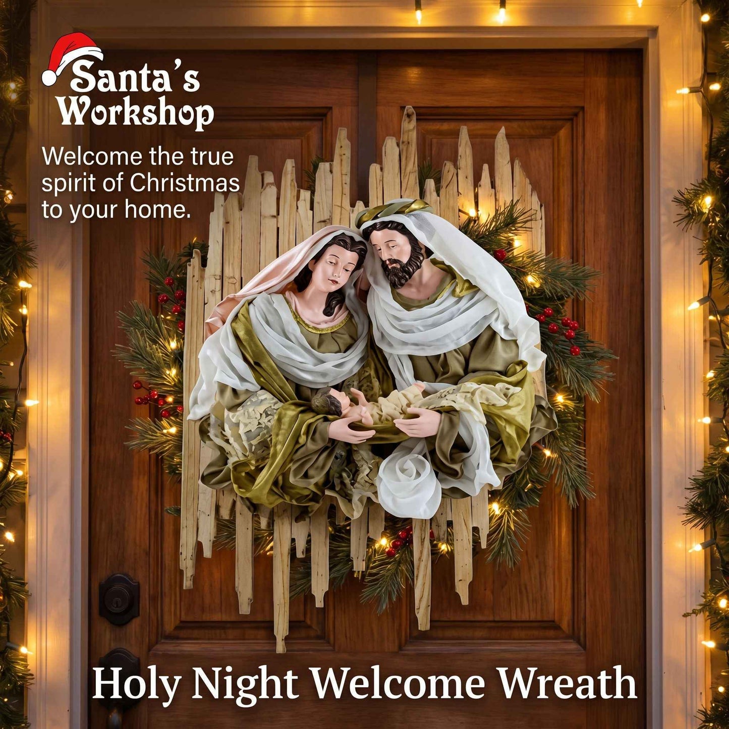 Handmade Christmas Nativity Wreath 78cm – Holy Family Religious Wall Decor, Christian Christmas Door & Home Decoration