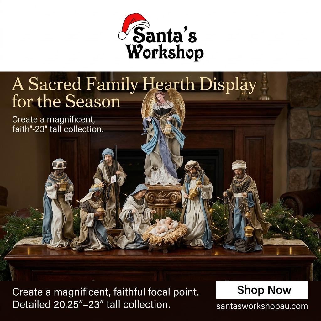 Pre ORDER Colourful 20.25″ Handmade Christmas Nativity Set with Holy Family, 3 Wise Men & 23″ Angel – 53cm Religious Manger Scene
